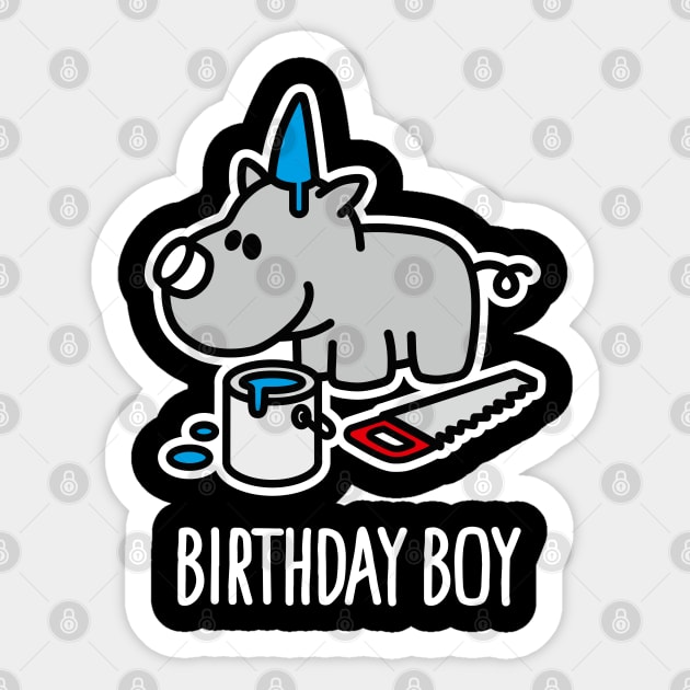 Funny birthday boy Rhino party hat happy birthday cartoon Sticker by LaundryFactory